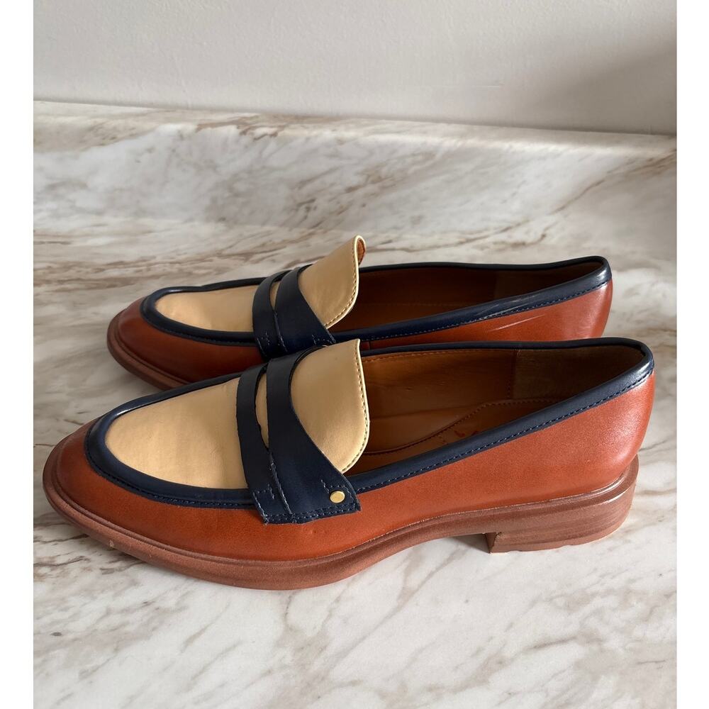 Franco Sarto Women's Edith 2 Penny Loafers Size 8 Cream Navy Brown Colorblock - Picture 3 of 10